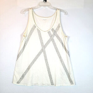 Eileen Fisher Womens Linen Jersey Tank Size Large White Beaded Lagenlook Beachy